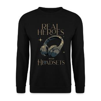 Les vrais héros portent des casques Funny Gamer Boys & Kids - Sweat-shirt Unisexe - noir - Devant - Alina (178cm) & Michal (187cm)