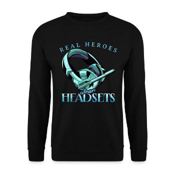 Les vrais héros portent des casques Funny Gamer Boys & Kids - Sweat-shirt Unisexe - noir - Devant - Alina (178cm) & Michal (187cm)