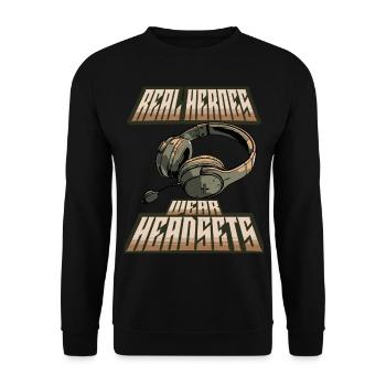Les vrais héros portent des casques Funny Gamer Boys & Kids - Sweat-shirt Unisexe - noir - Devant - Alina (178cm) & Michal (187cm)
