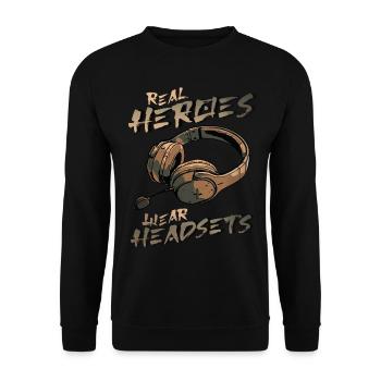 Real Heroes wear Headsets Funny Gamer Boys & Kids - Unisex Sweatshirt - black - Front - Alina (178cm) & Michal (187cm)