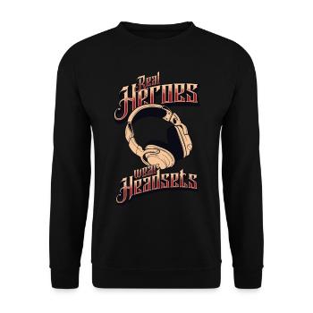Real Heroes wear Headsets Funny Gamer Boys & Kids - Unisex Sweatshirt - black - Front - Alina (178cm) & Michal (187cm)