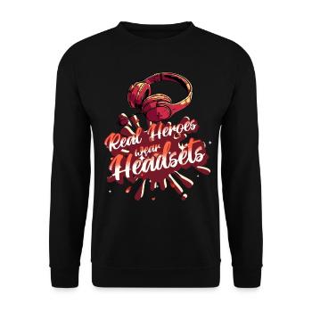 Les vrais héros portent des casques Funny Gamer Boys & Kids - Sweat-shirt Unisexe - noir - Devant - Alina (178cm) & Michal (187cm)
