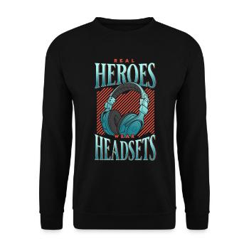 Les vrais héros portent des casques Funny Gamer Boys & Kids - Sweat-shirt Unisexe - noir - Devant - Alina (178cm) & Michal (187cm)