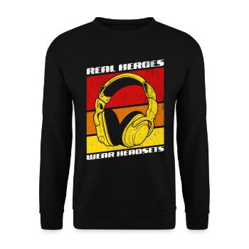Les vrais héros portent des casques Funny Gamer Boys & Kids - Sweat-shirt Unisexe - noir - Devant - Alina (178cm) & Michal (187cm)