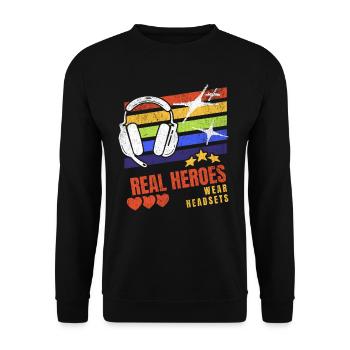 Les vrais héros portent des casques Funny Gamer Boys & Kids - Sweat-shirt Unisexe - noir - Devant - Alina (178cm) & Michal (187cm)