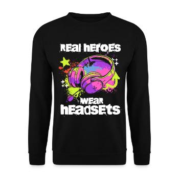 Real Heroes wear Headsets Funny Gamer Boys & Kids - Unisex Sweatshirt - black - Front - Alina (178cm) & Michal (187cm)