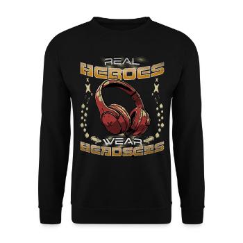 Les vrais héros portent des casques Funny Gamer Boys & Kids - Sweat-shirt Unisexe - noir - Devant - Alina (178cm) & Michal (187cm)