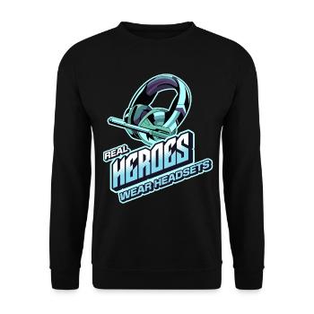 Les vrais héros portent des casques Funny Gamer Boys & Kids - Sweat-shirt Unisexe - noir - Devant - Alina (178cm) & Michal (187cm)