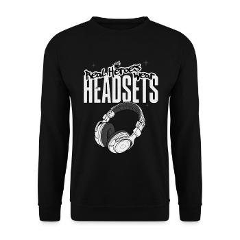 Les vrais héros portent des casques Funny Gamer Boys & Kids - Sweat-shirt Unisexe - noir - Devant - Alina (178cm) & Michal (187cm)