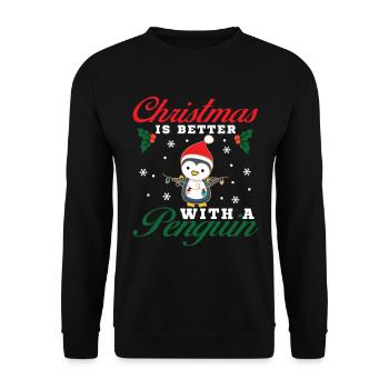 Weihnachten ist besser mit einem Pinguin - Unisex Pullover - Schwarz - Vorne - Alina (178cm) & Michal (187cm)