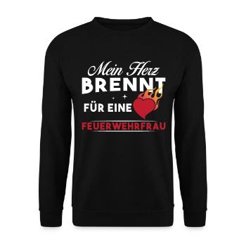 Mein Herz brennt für eine Feuerwehrfrau - Unisex Pullover - Schwarz - Vorne - Alina (178cm) & Michal (187cm)