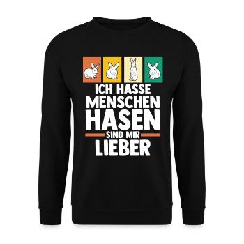 Kaninchen Hase - Unisex Pullover - Schwarz - Vorne - Alina (178cm) & Michal (187cm)