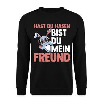 Kaninchen Hase - Unisex Pullover - Schwarz - Vorne - Alina (178cm) & Michal (187cm)