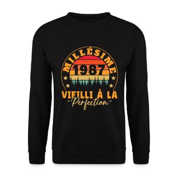 Millésime 1987, Cadeau D'anniversaire Vintage 1987 - Sweat-shirt Unisexe - noir - Devant - Alina (178cm) & Michal (187cm)