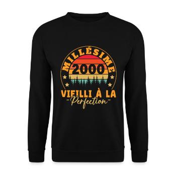 Millésime 2000, Cadeau D'anniversaire Vintage 2000 - Sweat-shirt Unisexe - noir - Devant - Alina (178cm) & Michal (187cm)