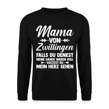 Mutter Zwillingsmama Mama von Zwillingen - Unisex Pullover - Schwarz - Vorne - Alina (178cm) & Michal (187cm)