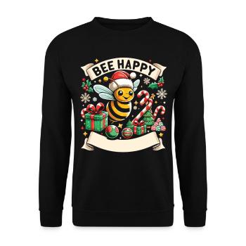 Weihnachtsbiene: Festliche Freude - Unisex Pullover - Schwarz - Vorne - Alina (178cm) & Michal (187cm)