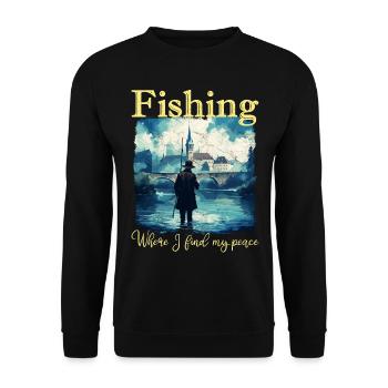 Angeln: Wo ich meine Ruhe finde - Unisex Pullover - Schwarz - Vorne - Alina (178cm) & Michal (187cm)