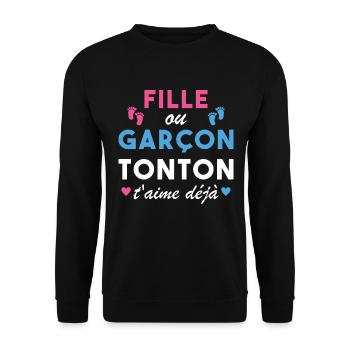 Fille ou Garçon Annonce Bébé Tonton T'aime Déjà - Sweat-shirt Unisexe - noir - Devant - Alina (178cm) & Michal (187cm)