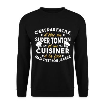 Super Tonton et un Cuisinier Cadeau Humour - Sweat-shirt Unisexe - noir - Devant - Alina (178cm) & Michal (187cm)