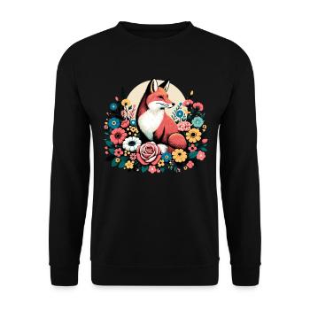 Fuchs Blumen Floral Cottagecore Retro Tier - Unisex Pullover - Schwarz - Vorne - Alina (178cm) & Michal (187cm)