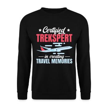 Certified Trekspert In Creating Travel Memories - Unisex Pullover - Schwarz - Vorne - Alina (178cm) & Michal (187cm)