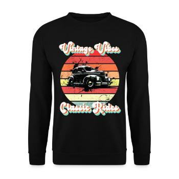 Vintage Vibes, Classic Rides - Unisex Sweatshirt - black - Front - Alina (178cm) & Michal (187cm)