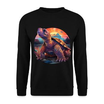 Turtle in the sunset, mountains, lake, nature, - Unisex Sweatshirt - black - Front - Alina (178cm) & Michal (187cm)