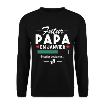 Futur Papa En Janvier Bébé Homme Cadeau - Sweat-shirt Unisexe - noir - Devant - Alina (178cm) & Michal (187cm)
