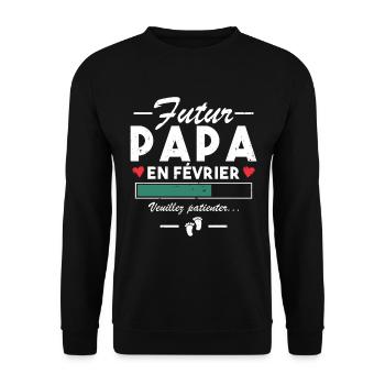 Homme Papa Bébé Futur Papa En fevrier - Sweat-shirt Unisexe - noir - Devant - Alina (178cm) & Michal (187cm)
