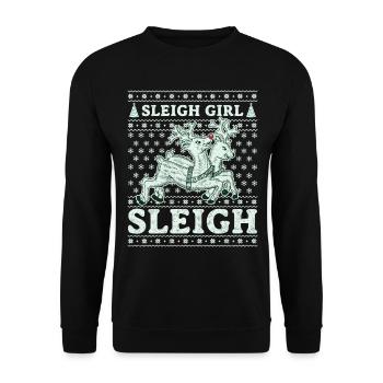 Sleigh Girl Sleigh Funny Ugly Christmas für Frauen - Unisex Pullover - Schwarz - Vorne - Alina (178cm) & Michal (187cm)