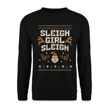 Sleigh Girl Sleigh Funny Ugly Christmas für Frauen - Unisex Pullover - Schwarz - Vorne - Alina (178cm) & Michal (187cm)