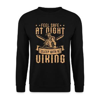 Feel Save At Night - Sleep With A Viking - Unisex Pullover - Schwarz - Vorne - Alina (178cm) & Michal (187cm)
