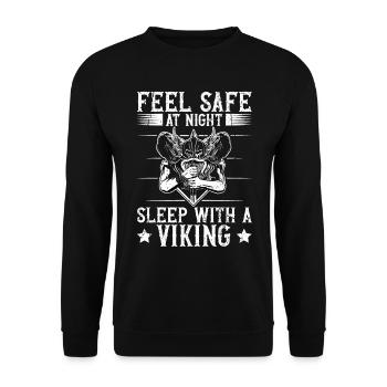 Feel Save At Night - Sleep With A Viking - Unisex Pullover - Schwarz - Vorne - Alina (178cm) & Michal (187cm)