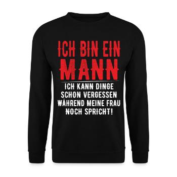 Ich bin ein Mann - Ich kann Dinge schon vergessen - Unisex Pullover - Schwarz - Vorne - Alina (178cm) & Michal (187cm)
