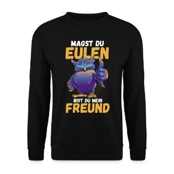 Eulen - Unisex Pullover - Schwarz - Vorne - Alina (178cm) & Michal (187cm)