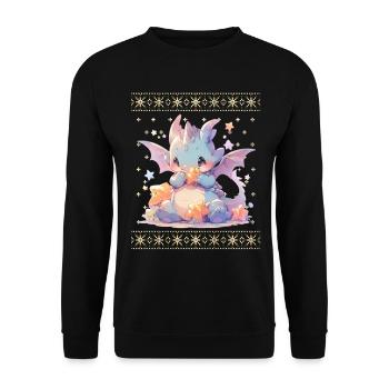 Kawaii Dragon in Ugly Christmas Sweater Style - Unisex Sweatshirt - black - Front - Alina (178cm) & Michal (187cm)