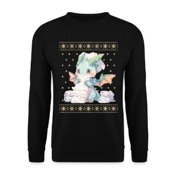 Kawaii Dragon in Ugly Christmas Sweater Style - Unisex Sweatshirt - black - Front - Alina (178cm) & Michal (187cm)