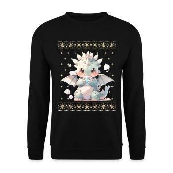 Kawaii Dragon in Ugly Christmas Sweater Style - Unisex Sweatshirt - black - Front - Alina (178cm) & Michal (187cm)