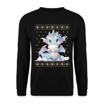 Kawaii Dragon in Ugly Christmas Sweater Style - Unisex Sweatshirt - black - Front - Alina (178cm) & Michal (187cm)