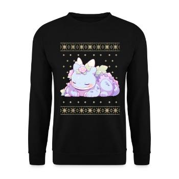 Kawaii Dragon in Ugly Christmas Sweater Style - Unisex Sweatshirt - black - Front - Alina (178cm) & Michal (187cm)