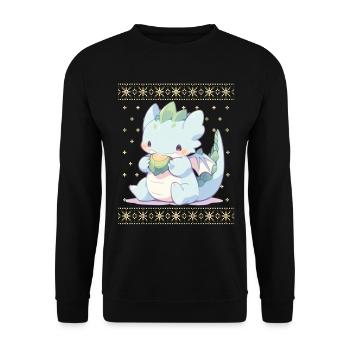 Kawaii Dragon in Ugly Christmas Sweater Style - Unisex Sweatshirt - black - Front - Alina (178cm) & Michal (187cm)
