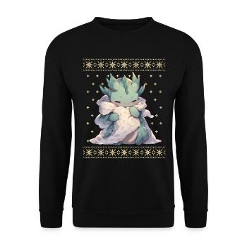 Kawaii Dragon in Ugly Christmas Sweater Style - Unisex Sweatshirt - black - Front - Alina (178cm) & Michal (187cm)