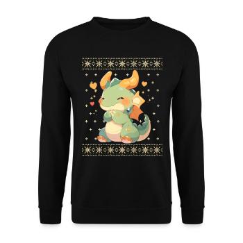 Kawaii Dragon in Ugly Christmas Sweater Style - Unisex Sweatshirt - black - Front - Alina (178cm) & Michal (187cm)
