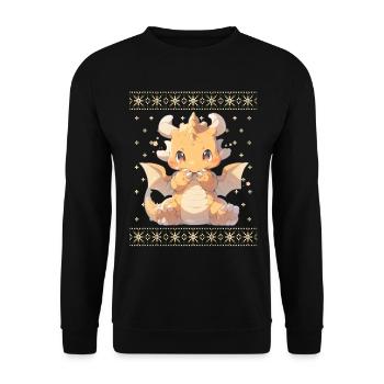 Kawaii Dragon in Ugly Christmas Sweater Style - Unisex Sweatshirt - black - Front - Alina (178cm) & Michal (187cm)