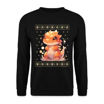 Kawaii Dragon in Ugly Christmas Sweater Style - Unisex Sweatshirt - black - Front - Alina (178cm) & Michal (187cm)