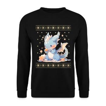 Kawaii Dragon in Ugly Christmas Sweater Style - Unisex Sweatshirt - black - Front - Alina (178cm) & Michal (187cm)