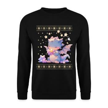 Kawaii Dragon in Ugly Christmas Sweater Style - Unisex Sweatshirt - black - Front - Alina (178cm) & Michal (187cm)