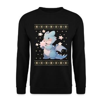 Kawaii Dragon in Ugly Christmas Sweater Style - Unisex Sweatshirt - black - Front - Alina (178cm) & Michal (187cm)