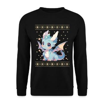Kawaii Dragon in Ugly Christmas Sweater Style - Unisex Sweatshirt - black - Front - Alina (178cm) & Michal (187cm)